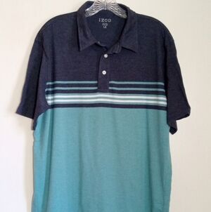 Izod blue striped polo shirt men size large GUC